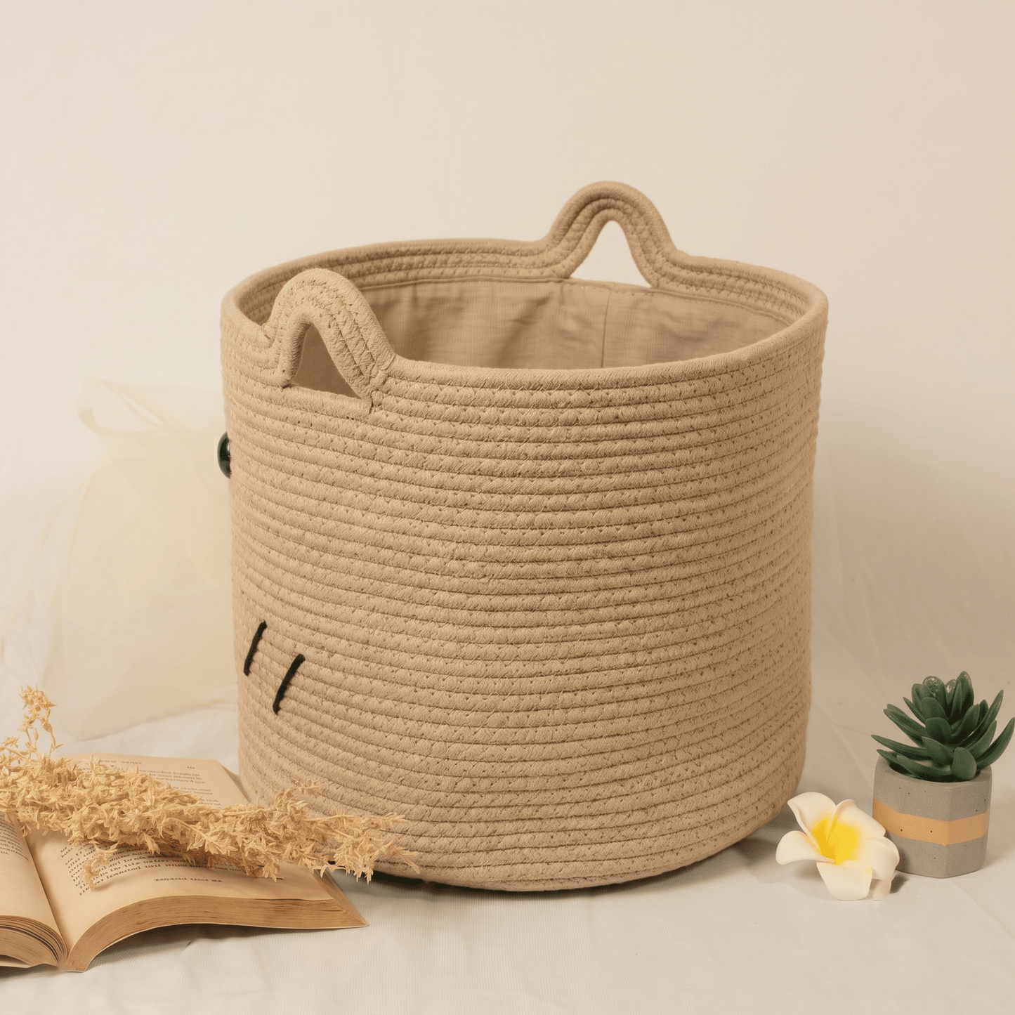 Natural Woven Cotton Rope Basket - Large - Anantoi -