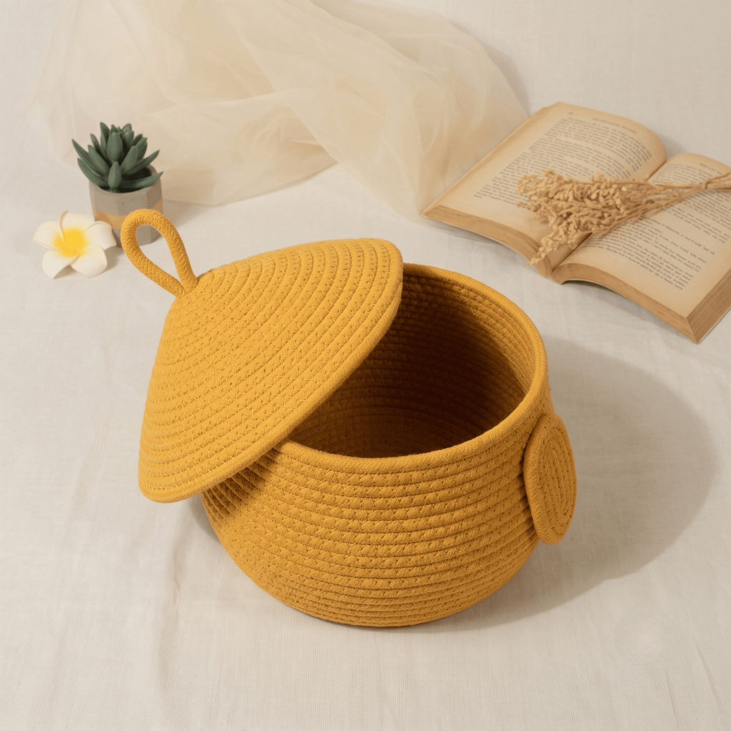 Yellow Toy Basket With Lid - Anantoi -