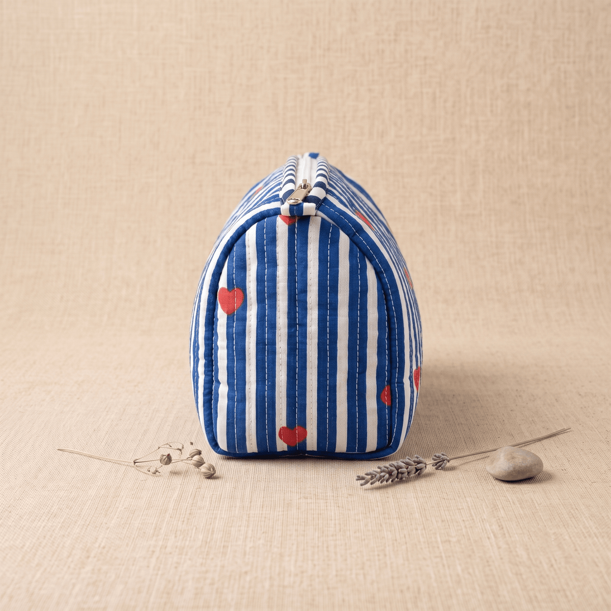 Blue & White Stripe Quilted Cotton Utility Pouch - Anantoi - pouch bag