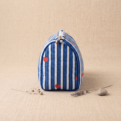 Blue & White Stripe Quilted Cotton Utility Pouch - Anantoi - pouch bag