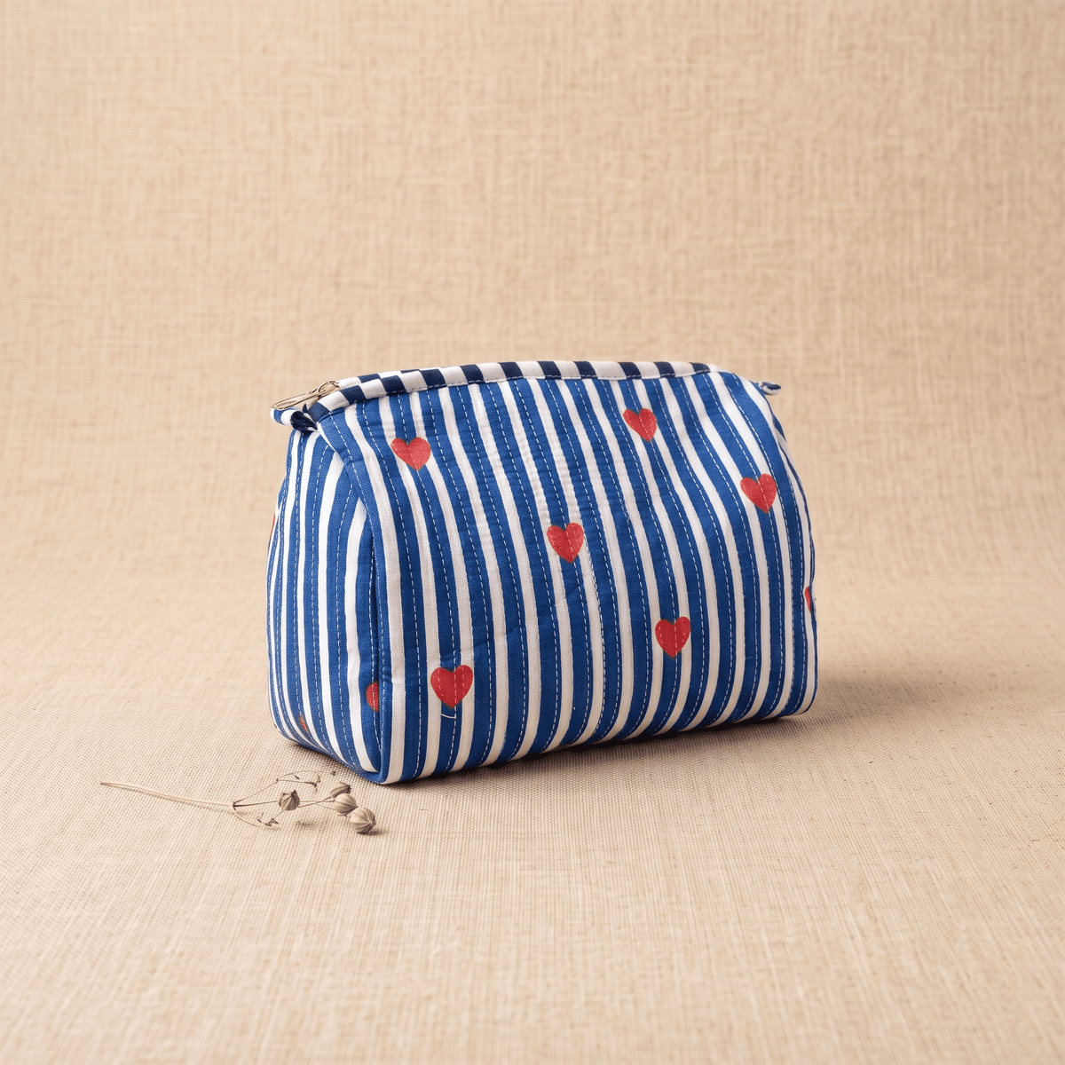 Blue & White Stripe Quilted Cotton Utility Pouch - Anantoi - pouch bag