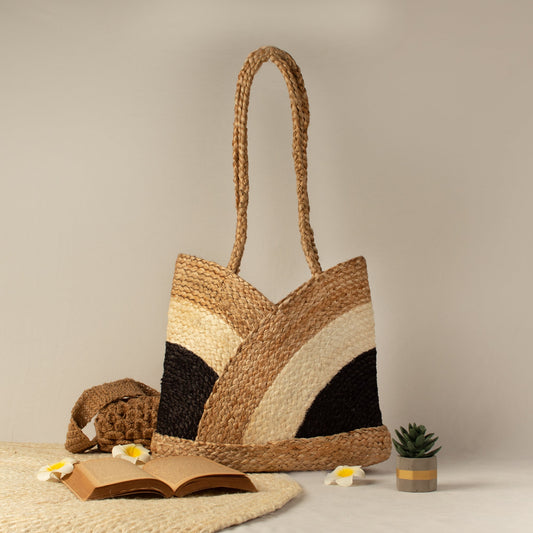 Cross shaped Tri - colored Jute Bag - My Store - 