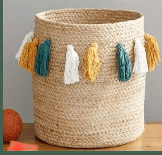 Jute pompom basket - Anantoi - 
