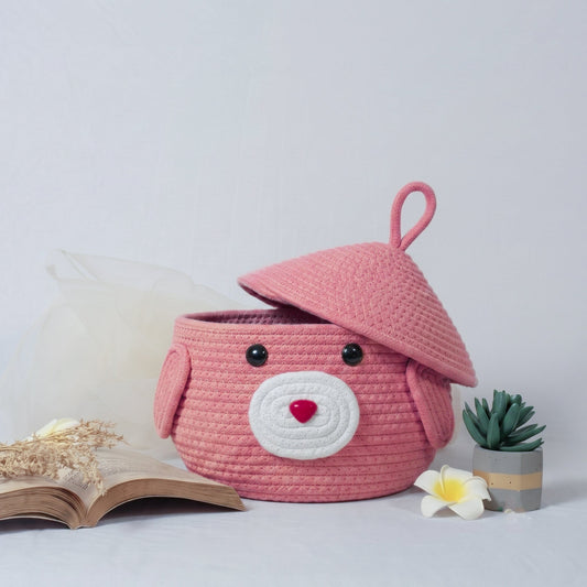 Pink Toy Basket With Lid - Anantoi -