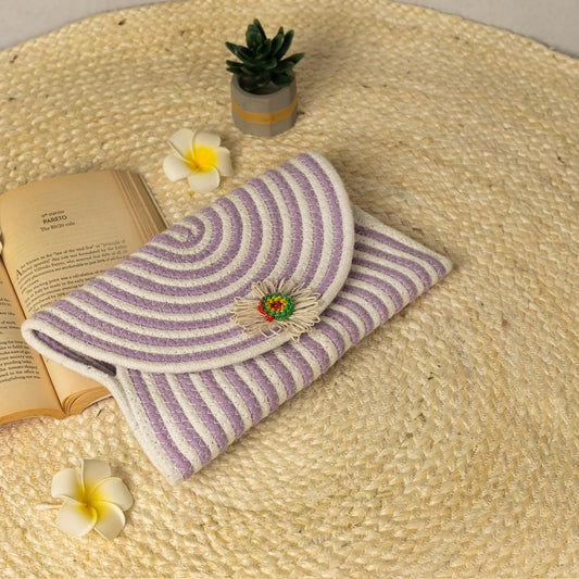 Purple & White Cotton Handbag - My Store - 