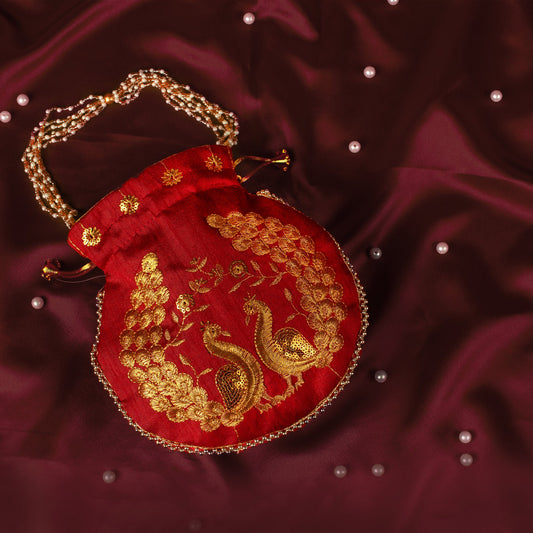 Royal Peacock Red Potli - Anantoi - 