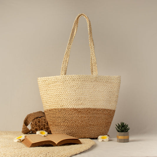 V - shaped Duo - Tone Jute Bag - My Store - 