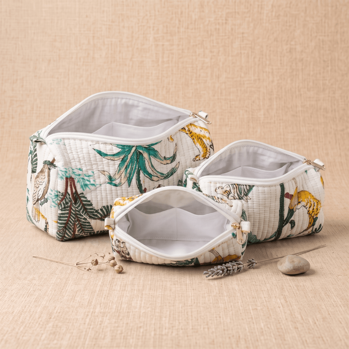 White Animal Print Quilted Cotton Utility Pouch - Anantoi -