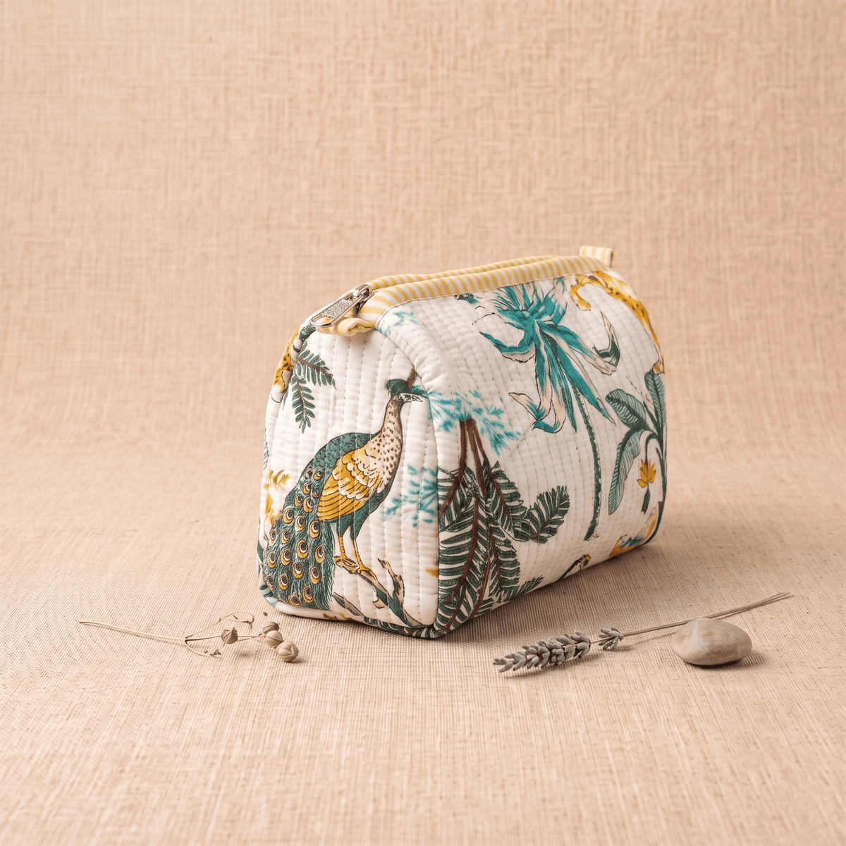 White Animal Print Quilted Cotton Utility Pouch - Anantoi -