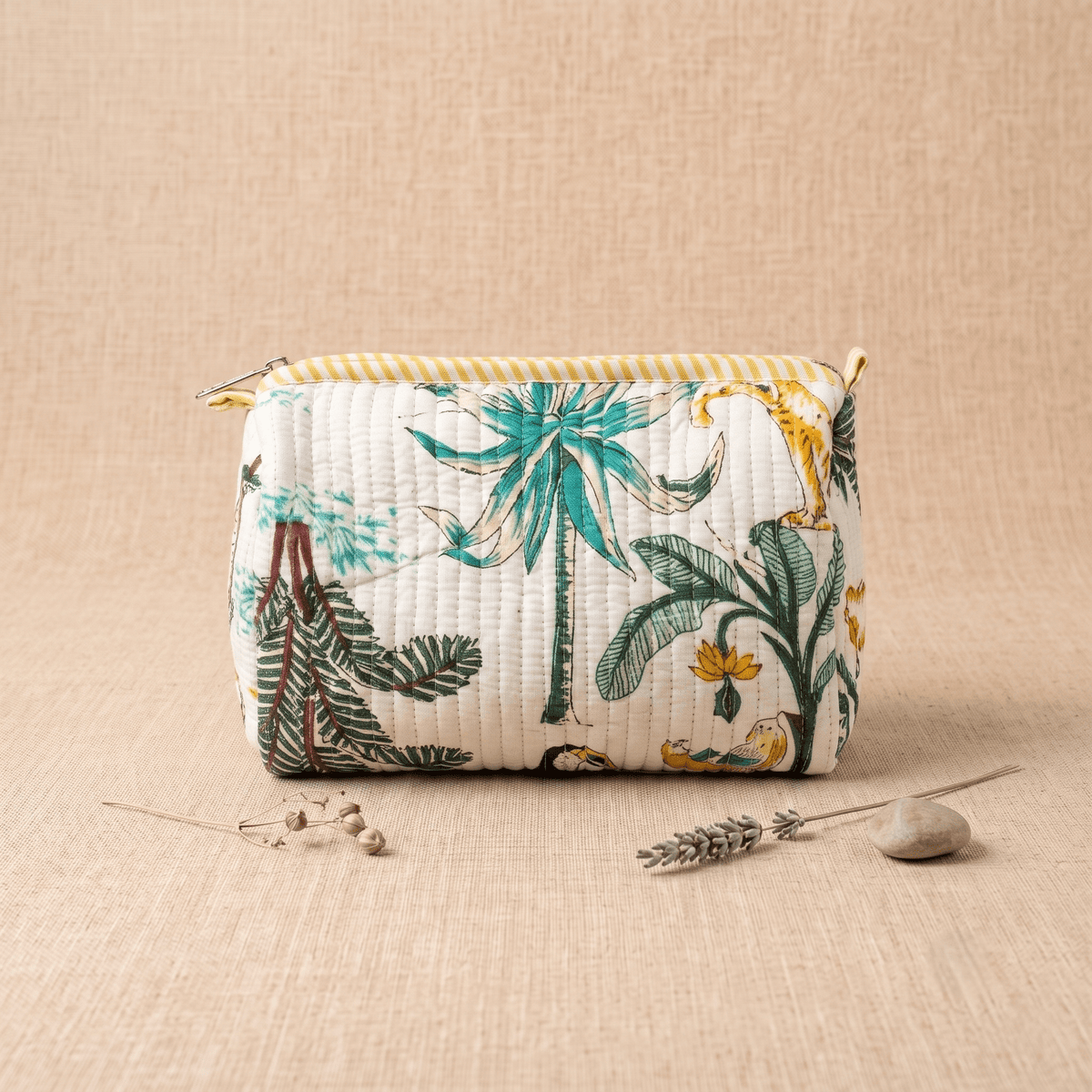 White Animal Print Quilted Cotton Utility Pouch - Anantoi -