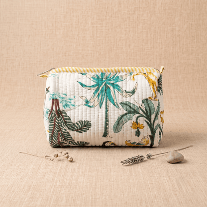 White Animal Print Quilted Cotton Utility Pouch - Anantoi -