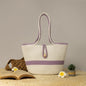 White Cotton Tote with Purple Stripe - My Store - 