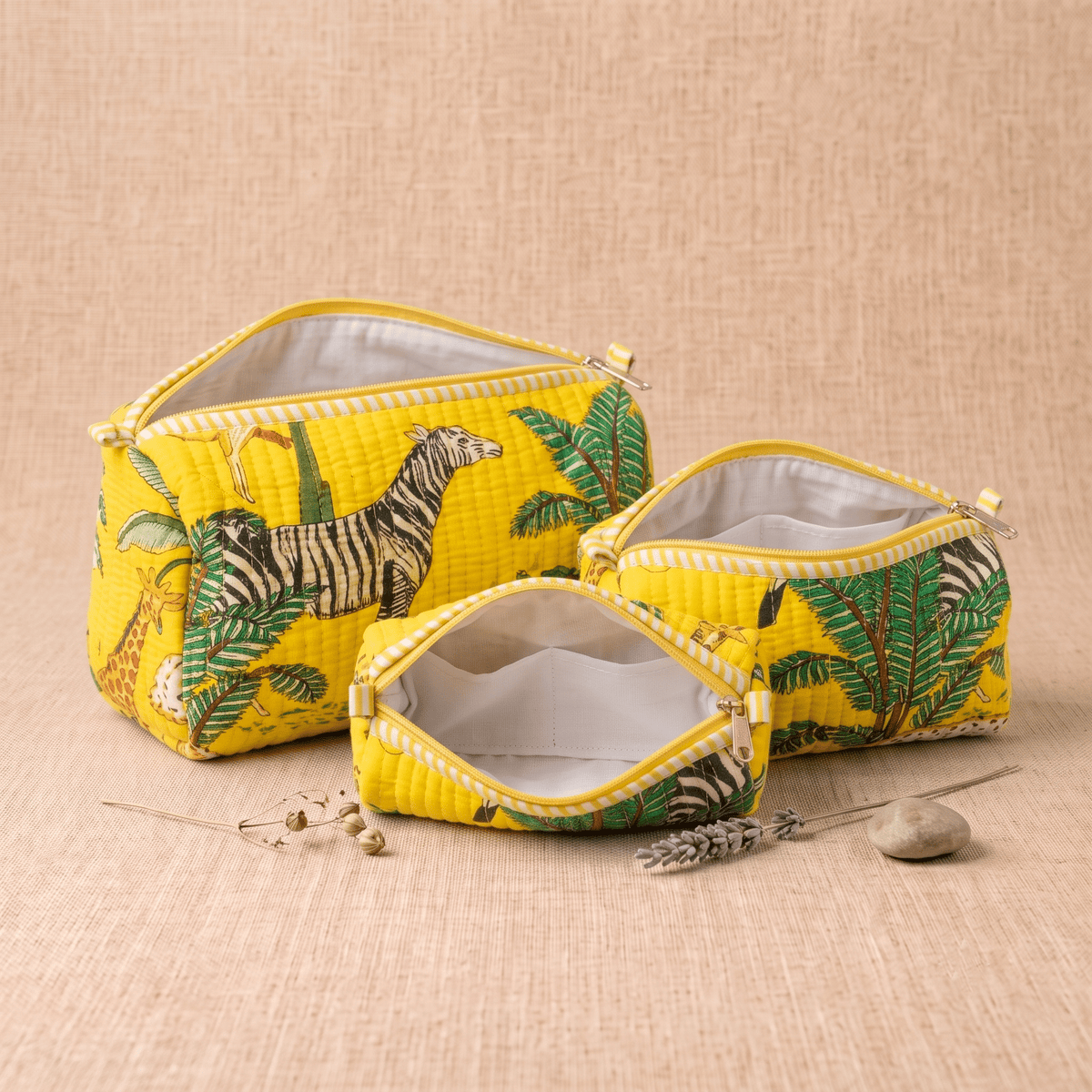 Yellow Premium Quilted Cotton Utility Pouch - Anantoi -