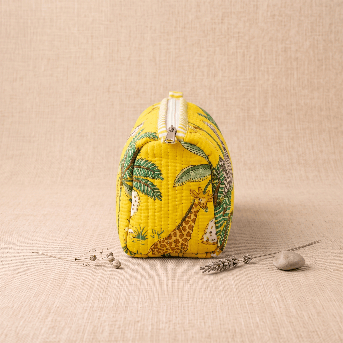Yellow Premium Quilted Cotton Utility Pouch - Anantoi -