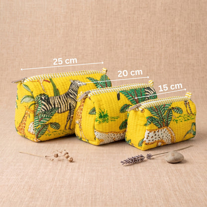 Yellow Premium Quilted Cotton Utility Pouch - Anantoi -
