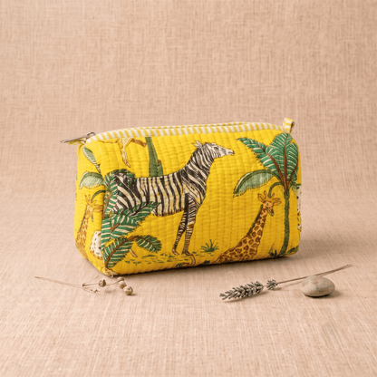 Yellow Premium Quilted Cotton Utility Pouch - Anantoi -