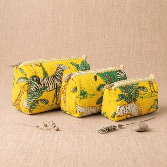 Yellow Premium Quilted Cotton Utility Pouch - Anantoi -