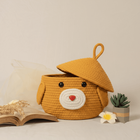 Yellow Toy Basket With Lid - Anantoi -